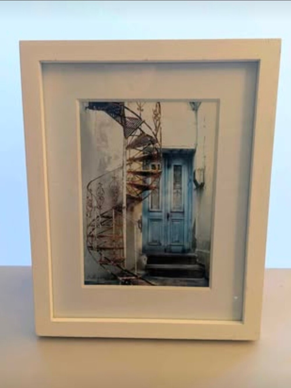 Bonnie Lynn "Blue Door/Spiral Stairs" Paros, Greece. Framed Photography Art.